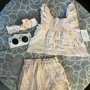 Pink Kids Ruffle Top and Shorts Set with Headband